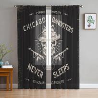Vintage Label With Gangster Sheer Curtains for Living Room Transparent Tulle Window Curtain Bedroom Kitchen Decor Veil Drapes 135W x 114H(cm) gray