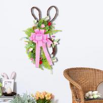 Velykų zuikio vainikas Dirbtinis mielas pakabinamas ornamentas spyruoklinės durys priekyje pink