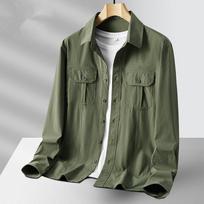 New Single Breasted Quick Drying Men Long Sleeve Casual Shirts High Quality Militar Overshirt Slim Fit Mens Designer Clothing Blouses 5XL M armijos žalia spalva