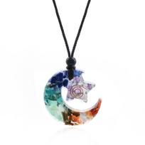 1Pc Resin Crushed Stone Colourful Stars Moon Pendant Necklace for Women Men Jewelry Christmas Valentine's Day Mother's Day New Year Gifts 32x34mm 32x34mm įvairiaspalvis