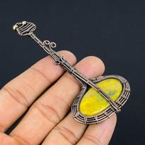 Natural Guitar Bumblee Bee Jasper Gemstone Copper Wire Wrap Pendant 3.82 p9E01 beige