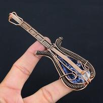 Natural Sodalite Gemstone Handmade Copper Wire Wrap Guitar Pendant 4.53 r4H44 black