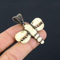 Natural Honey Bee Bone Carving Handmade Copper Wire Wrap Pendant 1.97  D2k16