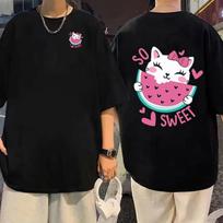 Korean Version SUN SHINE ON MY MIND Letter Black T Shirts Unisex Women Summer Classic Cotton 100% Oversize Tops Black Tee Shirt L