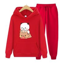 Cartoon Panda Bear Bubu and Dudu Hoodie Women Long Sleeve Hoodie Set  Kawaii Printed Harajuku Ullzang Sweatshirt O-Neck Female S