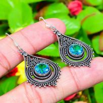 Natural Blue Topaz Gemstone Handmade 925 Sterling Silver Earring 1.97  H1F25