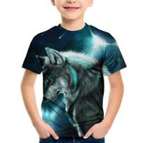 Summer Wolf Fashion 3D T Shirt Funny Animal Children Tee Shirts Casual Deer Short Sleeve Cartoon Kids Top Boys Girls 100 black