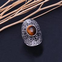 Natūralus tigro akies brangakmenis Rankų darbo 925 svarų sterlingų sidabro žiedas Dydis 6 k2w81 gray