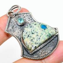 Natural K2 Blue Azurite, Topaz Gemstone 925 Sterling Silver Pendant 2.36  r7g82