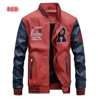 Striukė Vyriški Siuvinėjimai Beisbolo striukės Pu odiniai paltai Slim Fit College Pilot Casaco Masculino XS raudona