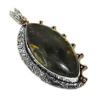 Natural Bumblebee Jasper Stone Two Tone 925 Sterling Silver Pendant 2.25  D3o57 black