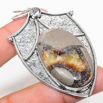 Natural Septerian Stone, White Topaz 925 Sterling Silver Pendant 2.80  j5z03
