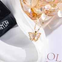 Multicolor Crystal Butterfly Pendant Necklace, Gold-Tone Chain Choker,Gradient Crystal Butterfly Necklace, Gold-Tone Chain with Sparkling Stone Wings