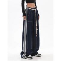 Womens Jeans High Waist Fashion Straight Baggy Denim Pants Streetwear American Style  Wide Leg Denim Trouser Spring 2024 S mėlyna