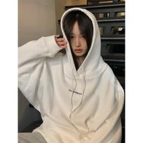 Korean Letter Printing Baggy Female Tops Pullover Hoodie Autumn Fashion Sweatshirt Long Sleeve Hoodie XXL balta