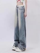 Women's Blue Jeans Harajuku Aesthetic Streetwear Baggy Denim Trousers Y2k Loose Straight Jean Pants Vintage 2000s Casual Clothes S mėlyna