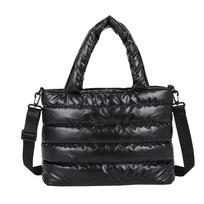 Moteriški Nailono siūlai Messenger Bag Vienspalviai Crossbody Krepšiai (Juoda)