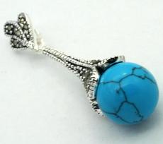 12mm blue Turquoise Marcasite Necklace Pendant 45*12mm
