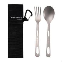 Camping Tableware with Bag Ultralight Extra Strong Flatware Utensils Metal for Fork Spoon Black Bag gray