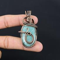 Amazonite Gemstone Handmade Pure Copper Wire Wrapped Pendant Jewelry For Women 2.40 Inches mėlyna