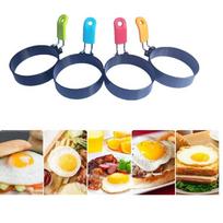 Nelipnūs kiaušinių žiedai su sulankstančiomis silikoninėmis rankenomis Kiaušinių brakonieriai Crumpet Formos kepimo žiedai raudona