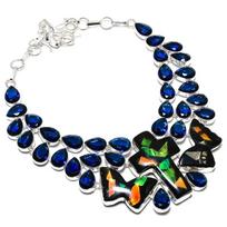 Natural Ammolite, Topaz Gemstone 925 Sterling Silver Jewelry Necklace 18  C0l54