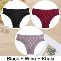 3PCS/Set Women Panties Sexy Underwear Lace Panties Lingerie Female Floral Lace Briefs Perspective Finetoo Design Ladies Pantys SET 1-M black
