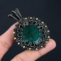 Adorable Emerald Lab-Created Gemstone Handmade Copper Wire Wrap Jewelry Pendant For Women 2.64 Inches žalia