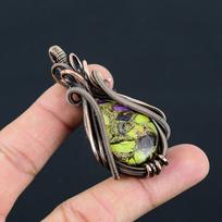 Copper Stichtite Gemstone Pure Copper Wire Wrap Handmade Jewelry Pendant For LOve 2.64 Inches žalia