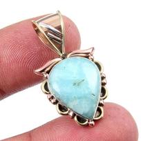 Natural Amazonite Gemstone 925 Solid Sterling Silver Two Tone Pendant 1.25  F5z60