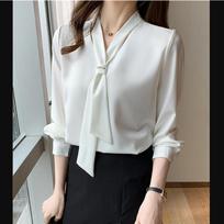 Secret Jam Women Single Breasted ButtonMonochromatic V Collar Top Elegant Khaki Blouse Office Wear Lady Work Wear Spring XXL balta