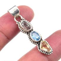 Natural Citrine,Blue Topaz Gemstone 925 Solid Sterling Silver Pendant 1.75  e2Z03