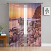 Rocky Beach Of Porth Nanven In Cornwall England At Sunset Chiffon Sheer Curtains Living Room Bedroom Window Voiles Tulle Curtain 135W x 114H(cm)