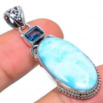 Natural Republic Larimar,Blue Topaz 925 Solid Sterling Silver Pendant 1.77  z5l91