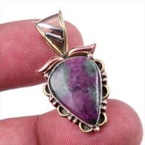 Ruby In Zoisite Lab-Created 925 Sterling Silver Gift Two Tone Pendant 1.25  D4O23