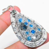 Natural K2 Blue Azurite, White Topaz 925 Sterling Silver Pendant 2.88  N1g76