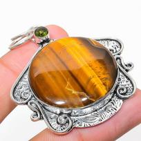 Natural Tiger Eye, Peridot Gemstone 925 Sterling Silver Pendant 2.29  q1O47 orange