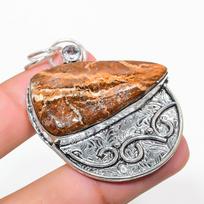 Natural Mariam Jasper, White Topaz 925 Sterling Silver Pendant 2.17  V4c62
