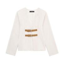 Secret Jam Women's Spring and Autumn Sexy Deep V-neck Long-sleeved Tops L smėlis