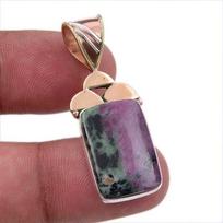 Ruby In Zoisite Lab-Created 925 Sterling Silver Gift Two Tone Pendant 1.50  g7A92