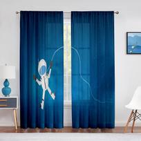 Animaciniai Kosmoso Astronautas Planeta Skaidrios Voilės Užuolaidos Svetainei Miegamajam Virtuvės Dekorui Šifono Tiulio Langų Užuolaidos 1 PCS W100XH250cm&Rod Pocket