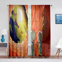 Floating Astronaut In Space Nebula Tulle Curtains for Living Room Bedroom Kitchen Decor Sheer Voile Curtains Window Treatment 1 PCS W100XH250cm&Grommet Top blue