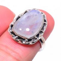 Natural Rainbow Moon Stone Gemstone 925 Solid Sterling Silver Ring Size 6.5 q9m32 gray