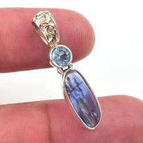 Natural Kyanite,Blue Topaz Gemstone 925 Solid Sterling Silver Pendant 1.25  N8q16
