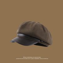 Panamautumn And Winter Women'S Warm Ductongue Beret Elegant Artistic Painter Octagonal Hat Cap H chaki