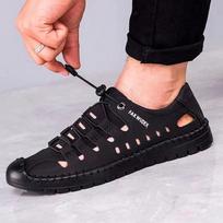 Men's Leather Shoes Hollowed Out Mountaineering Shoes Anti-odor Fashion Hole Shoes Anti-slip Wear-resistant Elastic LACES Hand-stitched Moccasins 39 juoda
