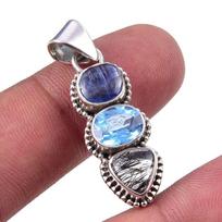 Natural Blue Topaz , Kyanite 925 Solid Sterling Silver Gift Pendant 1.50'' A8n52