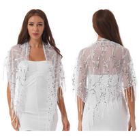 Sequin Kutas skara Moteriška vakarinė suknelė, aksesuaras Vestuvių vakarėlis Vakarinis skara apvyniojamas nuotakos šalikas One Size balta