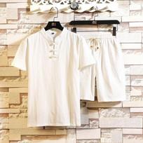 Men's Plus Size Casual Suit Cotton Linen Short Sleeve T-Shirt + Shorts Two Piece Set S balta