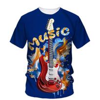 Mados tendencija Rokas Muzika Gitara Vaikinas Mados Prekės ženklas Kūrybingi 3D spausdinti marškinėliai apvaliu kaklu trumpomis rankovėmis Didelių dydžių drabužiai S